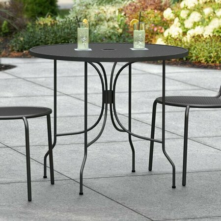 LANCASTER TABLE & SEATING Harbor Black 36'' Round Outdoor Standard Height Table with Ornate Legs 427COSM36RDB